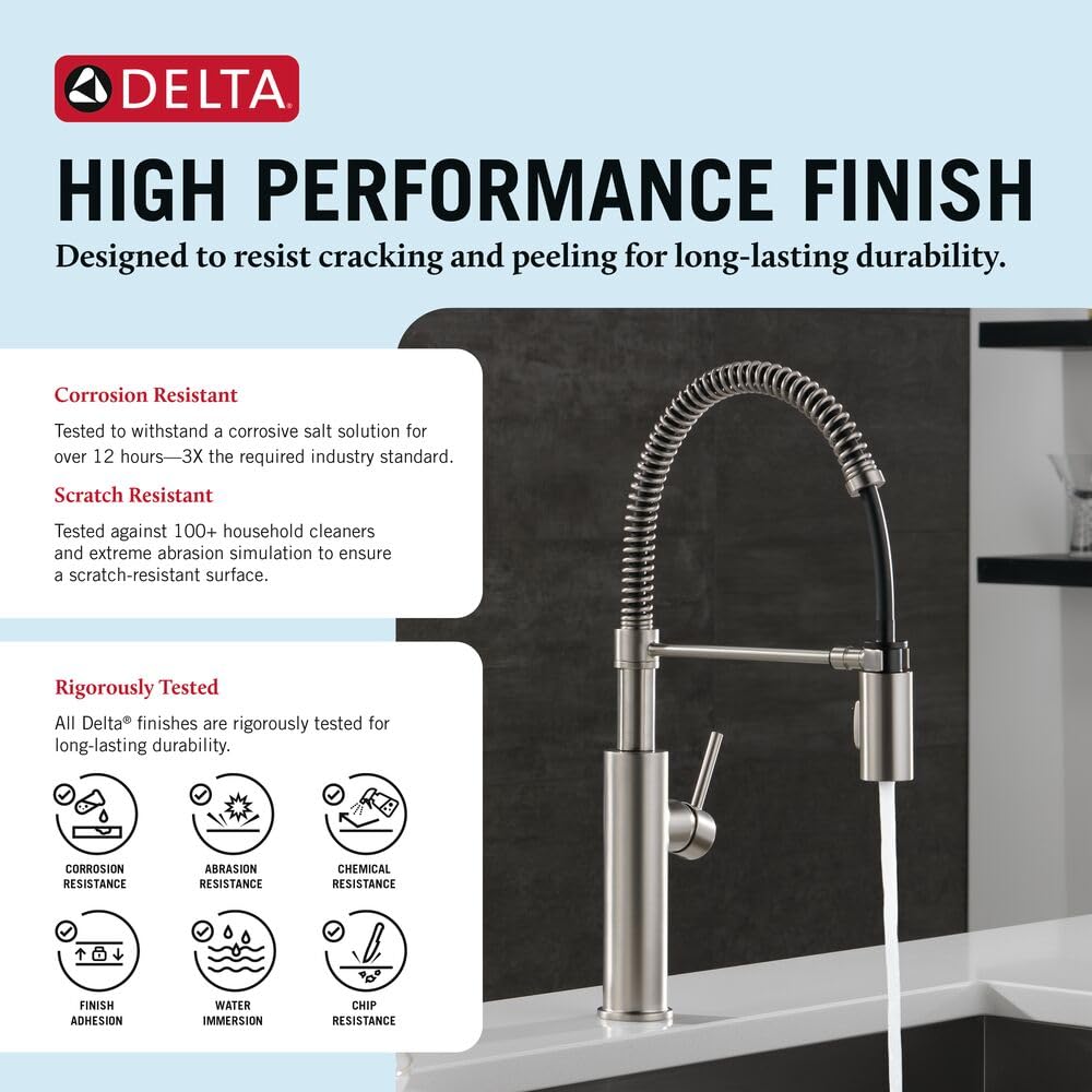 Delta Faucet Antoni Pull Down Püskürtücülü Mutfak Bataryası, Ticari Mutfak Lavabo Bataryası, Mutfak Lavabo Muslukları, Manyetik Yerleştirme Püskürtme Kafası, SpotShield Paslanmaz 18803-SP-DST