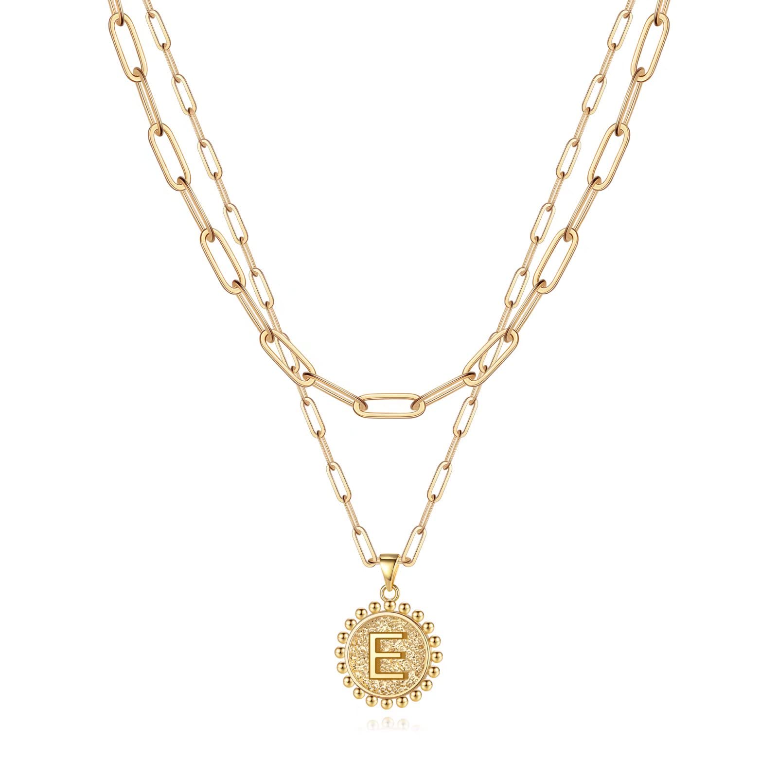 Yoosteel Christmas Gifts for Women, Gold Initial Necklaces for Women 14K Gold Plated Dainty Layering Paperclip Link Chain Necklace Coin Initial Layered Necklace Birthday Gifts Stocking Stuffers