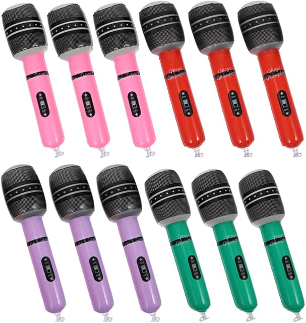 TOYANDONA 12pcs Inflatable Microphone Toys, 9. 8 inch Blow up Microphone Pretend Play Microphone Prop Inflatable Microphones for Kids Adults Party Decorations Supplies (Random Color)