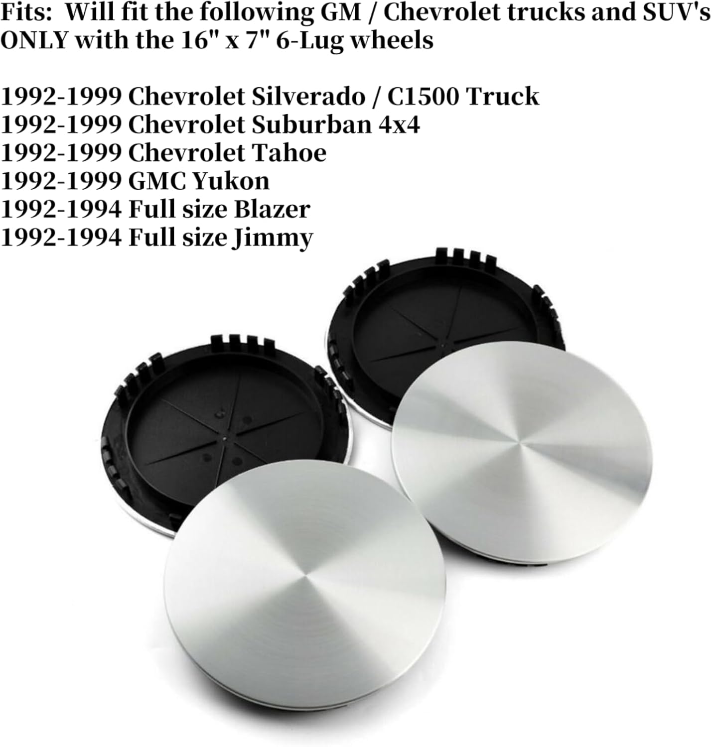 4 Pieces Diameter 7 7/8" Fit For 1992-1999 Chevy GMC 16" Silver Brushed Aluminum 6 Lug Rim Wheel Hub Center Hub Caps Cover 9593197 15650047
