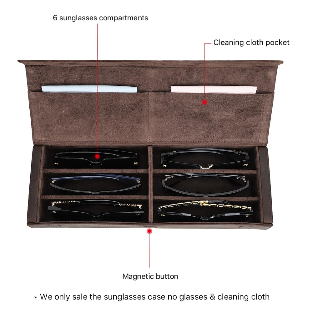 Contacts Caja de almacenamiento de gafas de cuero para hombres y mujeres, soporte para 2/4 lentes de sol, estuche de viaje, organizador de gafas con forro de microfibra y ranura para paño de limpieza