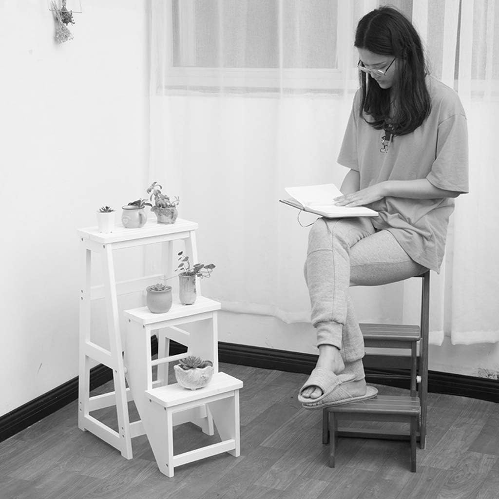 Kitchen High Stool Bench,Library Office 3 Step Mini Step Ladder,Folding Thickening Wooden Stairs Chair,Load Bearing 150kg (Color : White, Size : 3 Tiers)