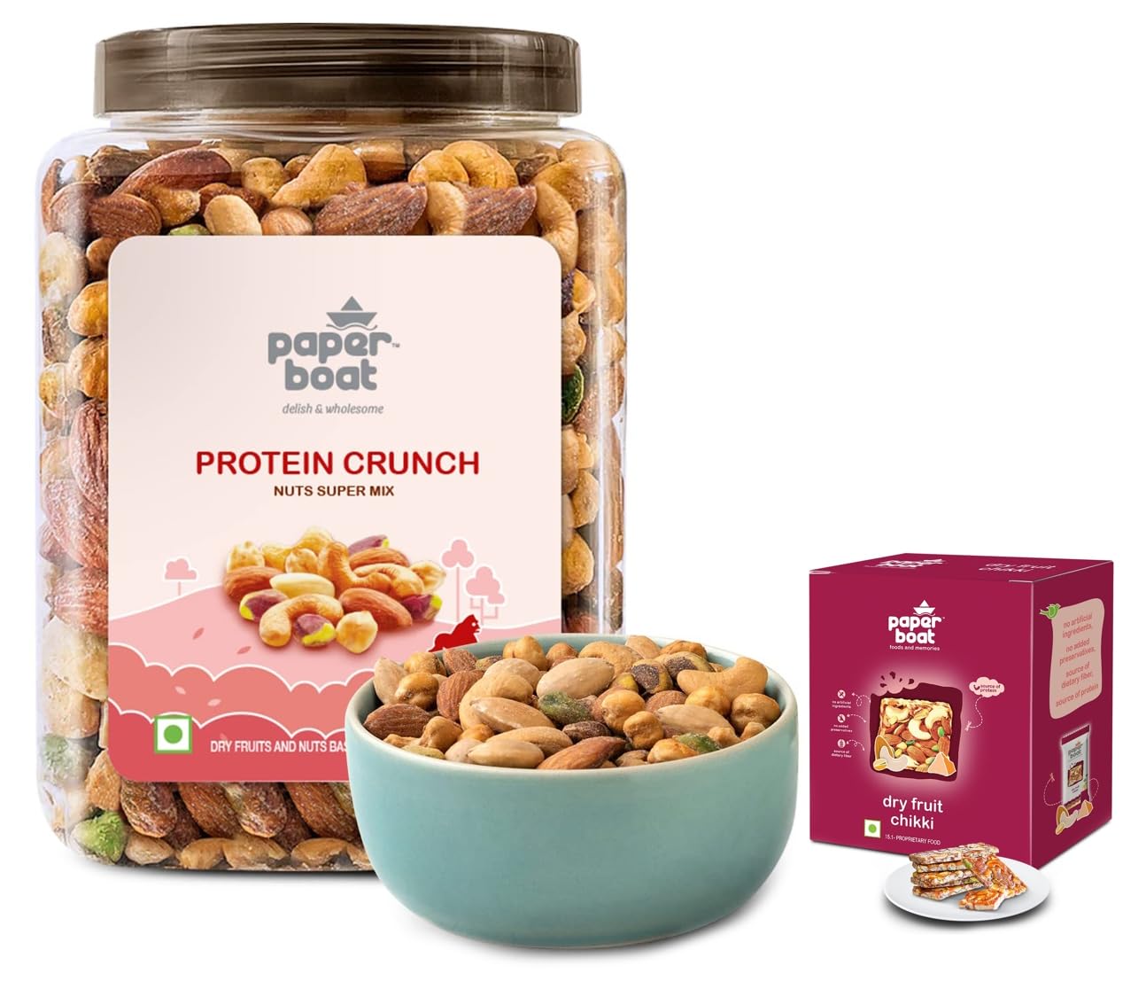 Paper Boat Protein Crunch, Premium Dry Fruit Mix, Healthy Trail Mix with Dry Fruits (1Kg) & Paper Boat Dry Fruit Chikki | No Preservatives and Colors | 250g / 280g (Weight May Vary)-image-10