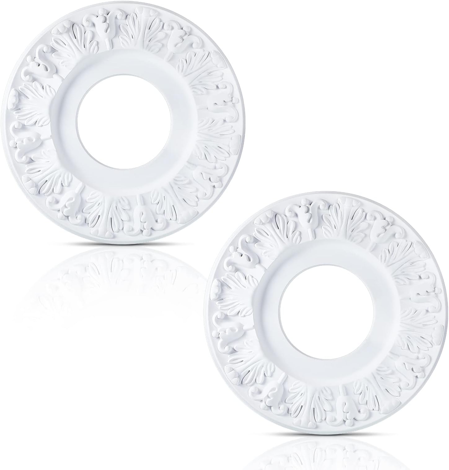 2 Pieces Ceiling Medallion Molded White PU Ceiling Medallions for Light Fixtures Cover Decorative Plate for Replacement Canopies Home Chandelier Fans 10"OD x3.5"ID
