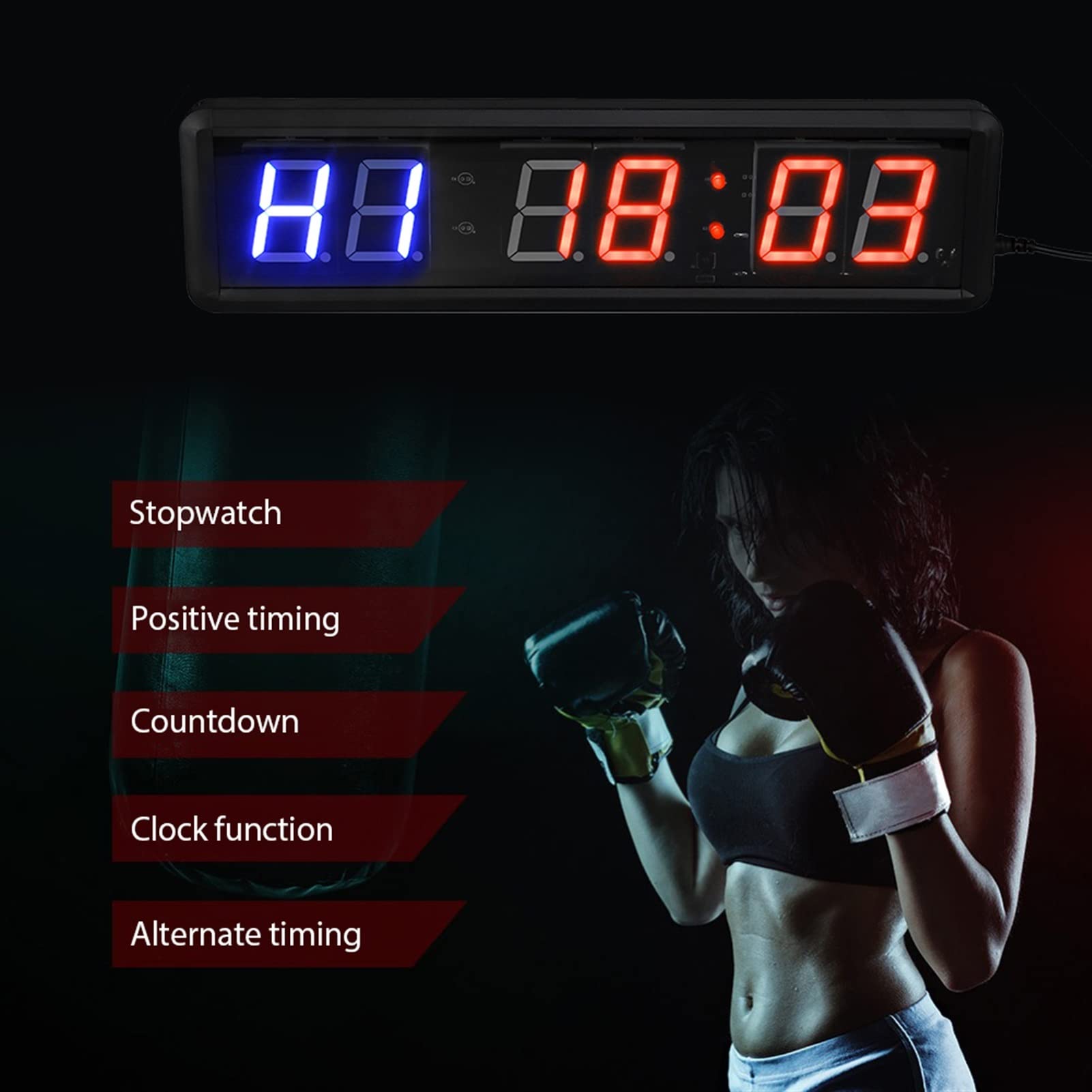 Grande Horloge LED 6 chiffres LED 1.8 Pouce affichage gymnase de formation intervalle d'entraînement minuterie murale horloge à distance chronomètre électronique