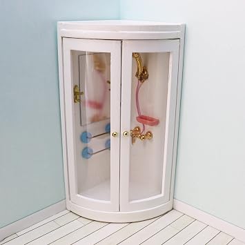 Dollhouse Shower Room Miniature Furniture Bathroom Accessories 112 Mini House Wooden White Cubicle House Corner Simulation Building Birch