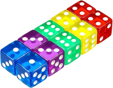 10 Pcs Dice, Mulitcolor 6 Sided Dice Set, 16mm Acrylic Dices Set, Clear Square-Corner Dice For Birthday Party, Bar, Stacking, Board Games, Math Game Party Favor, Teaching Math