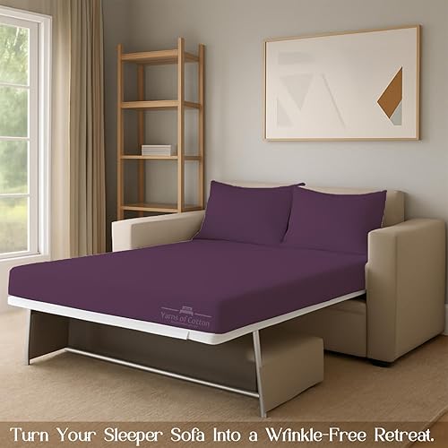 Miniatura 60 de Juego de 4 piezas para sofá cama, 100% algodón de 400 hilos, sábana bajera con bolsillos profundos, suave, sin arrugas y transpirable, calidad