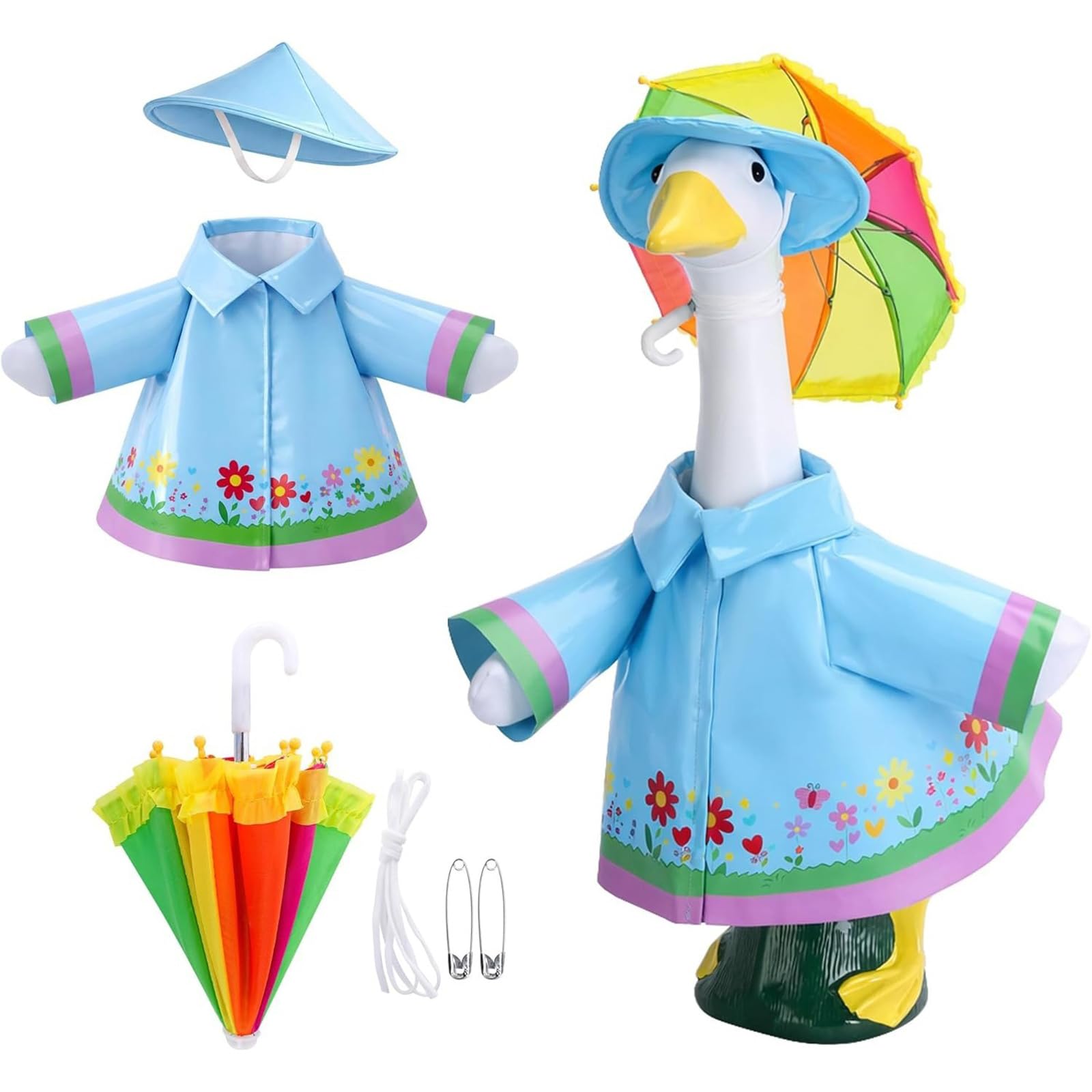 Tsophreniq Geese Outfit with Water Coat and Umbrella for Event Patios Floral Geese Ensembles Garden Gathering Waterfowl Accessory