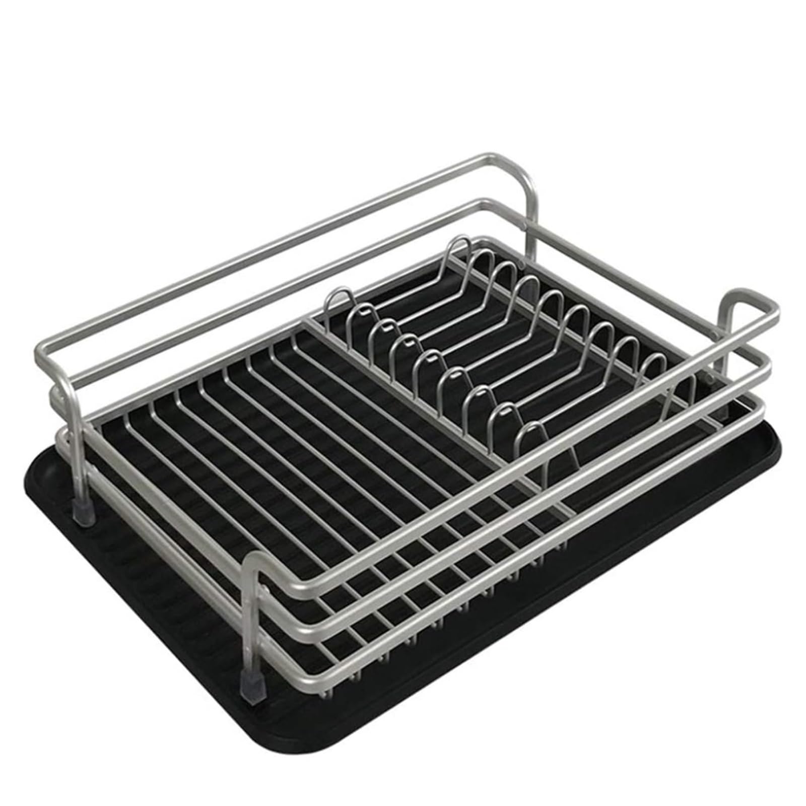 Lkvent dish drainer Aluminum Dish Drying Rack for Kitchen Counter Dish Drainer with Removable Cutlery Holder & Cup Holder Silver drying