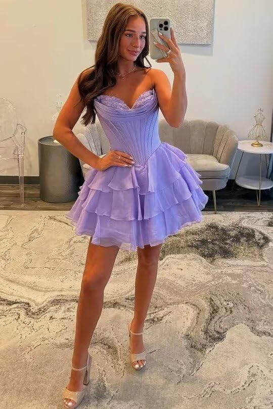 OFEECHUN Teen's Short Homecoming Dresses Strapless Tiered Corset Cocktail Party Gown for Women3