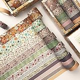 12 Rolls Vintage Floral Washi Tape Set with 4 Sizes, Japanese Masking Decorative Tapes for DIY...