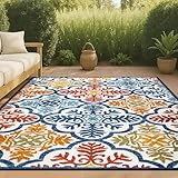 JONATHAN Y AMC105A-8 Cassis - Alfombra de Enrejado de Ogee para Interiores y Exteriores, Azul/Multi