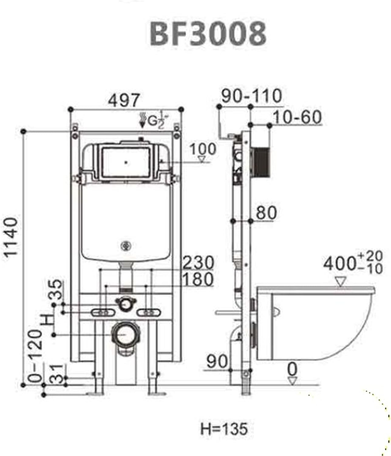 Concealed Toilet Cistern Water Tank for Wall Hung Toilet Bathroom Use