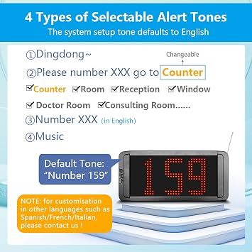 Queue Calling System Pager Take A Number System for Restaurant Hospital Bank Barbershop Office Customer Waiting Line Management (1 Keypad + 2 Displays)
