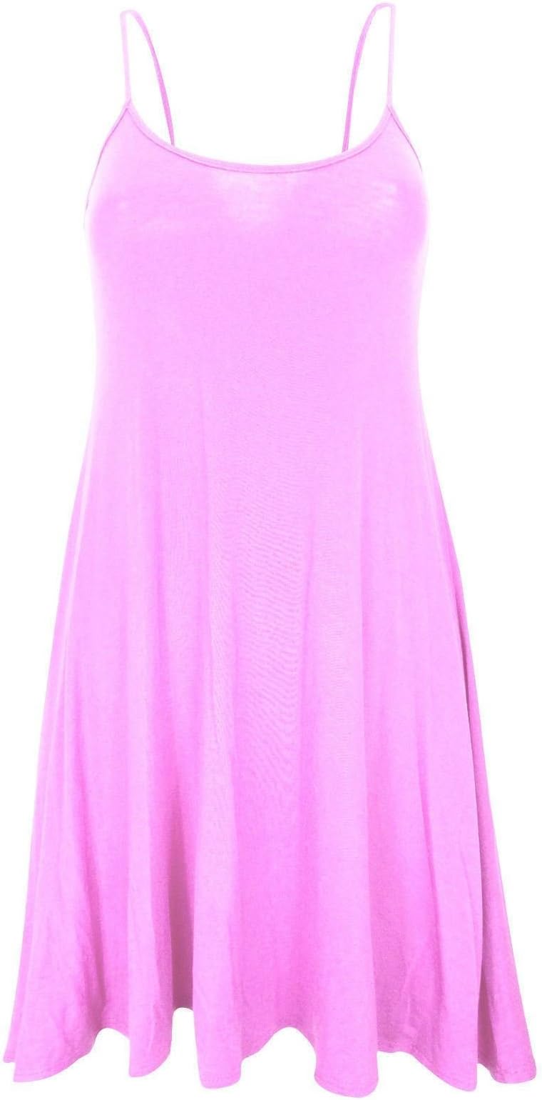 Women Celebrity Camisole Cami Sleeveless Flared Swing Strappy Vest Dress Ladies Top Size 8-22 (ML 12-14, Baby Pink)