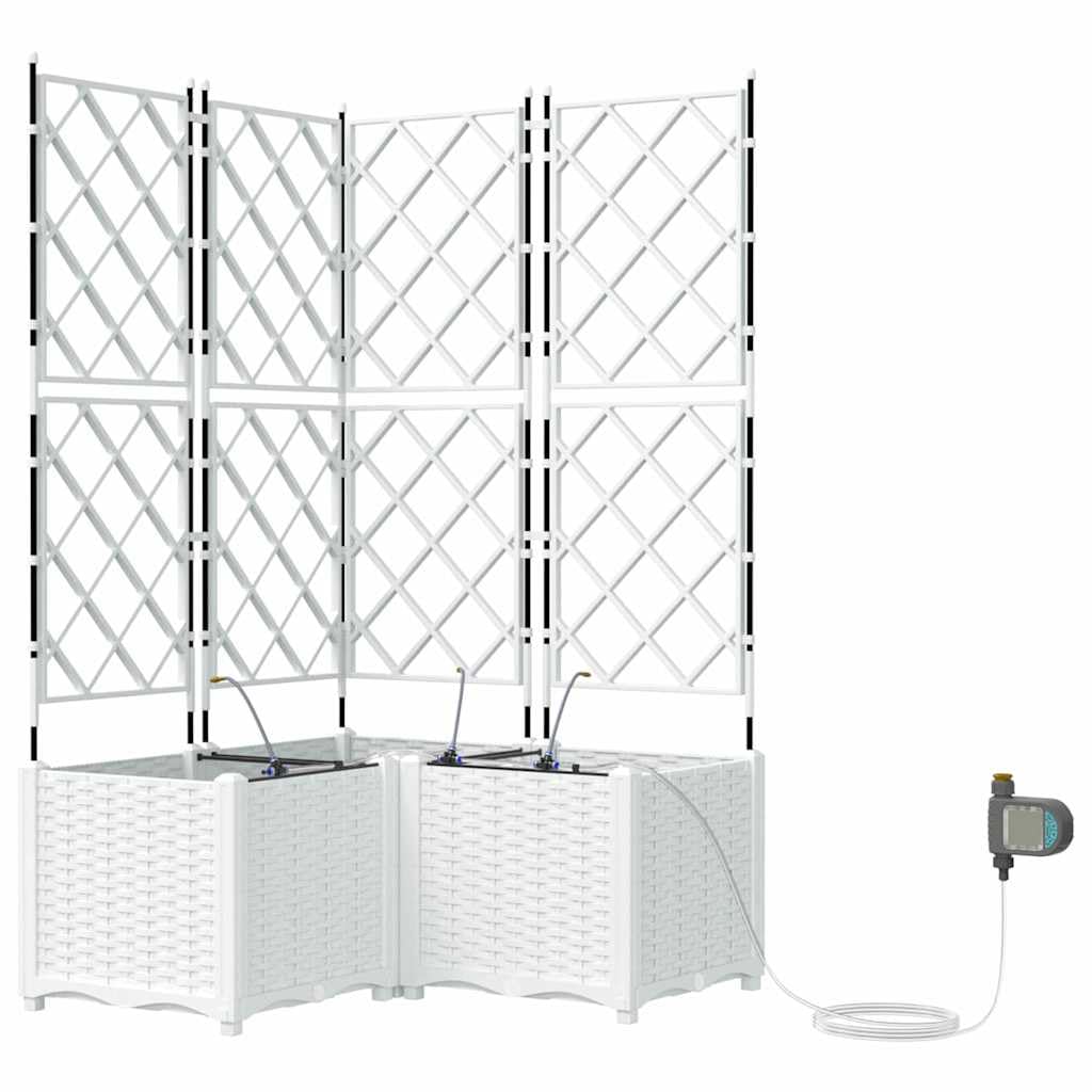 Lot de 3 pots de fleurs de jardin en plastique - Blanc - 80 x 80 x 142 cm - Design avec système d'arrosage pour jardin et terrasse - Élégant pot de fleurs et herbes