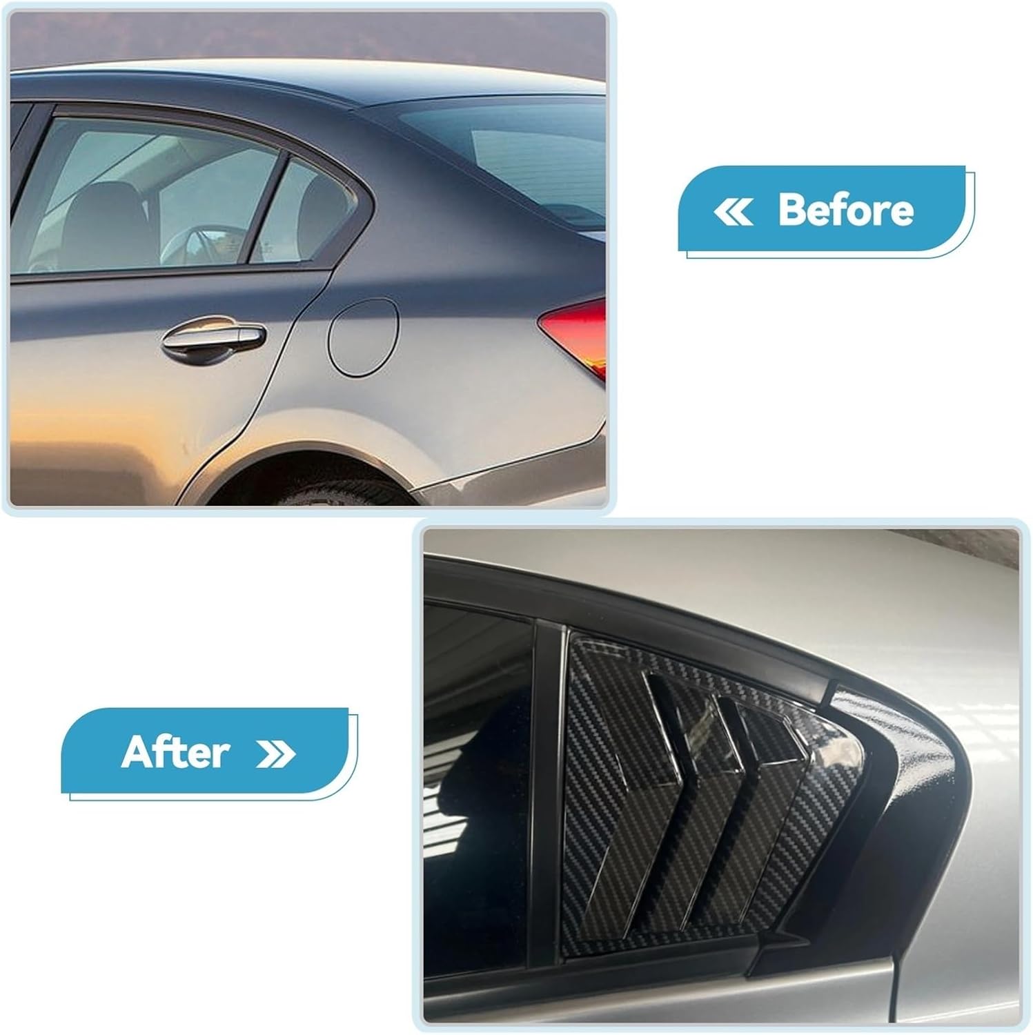 Compatible with Honda Civic 9th Gen 2011-2015 Sedan Rear Side Window Louvers Air Vent Shades Cover Trim Blinds Carbon