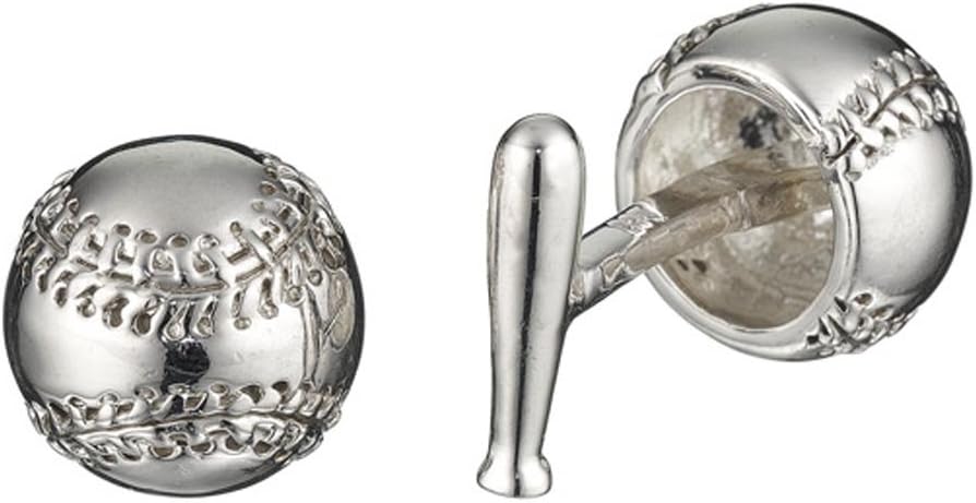 Robin Rotenier Sterling Silver Baseball Ball with Bat Cufflinks