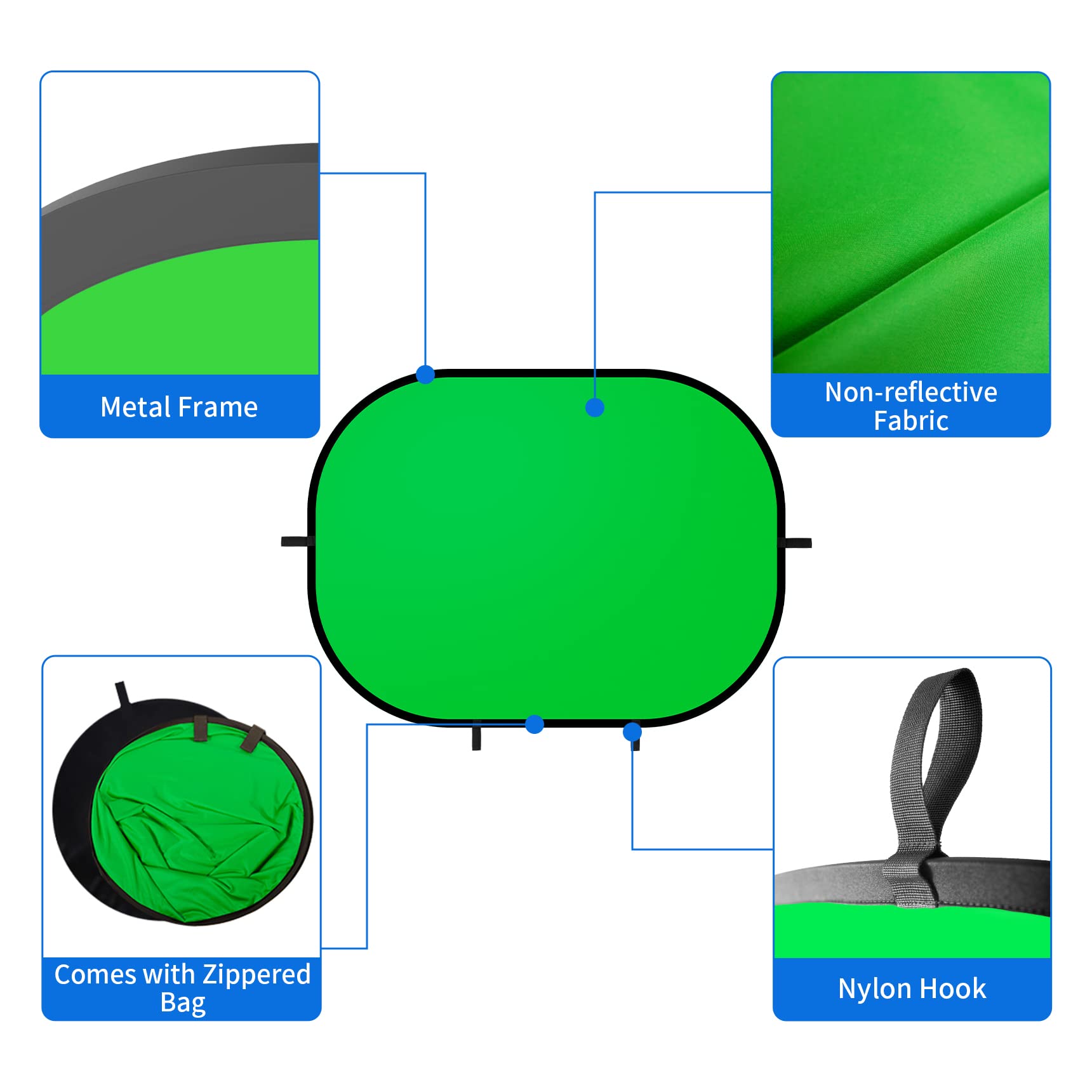 Selens Chromakey - Sfondo fotografico verde e blu, 150 x 200 cm, pieghevole, pop-up, in mussola autoadesiva, per ritratti, studio, YouTube, video e live streaming