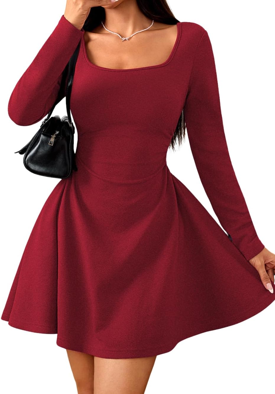 Long Sleeve Skater Dress,Square Neck Corset Mini Dresses Women,Formal Homecoming Co...