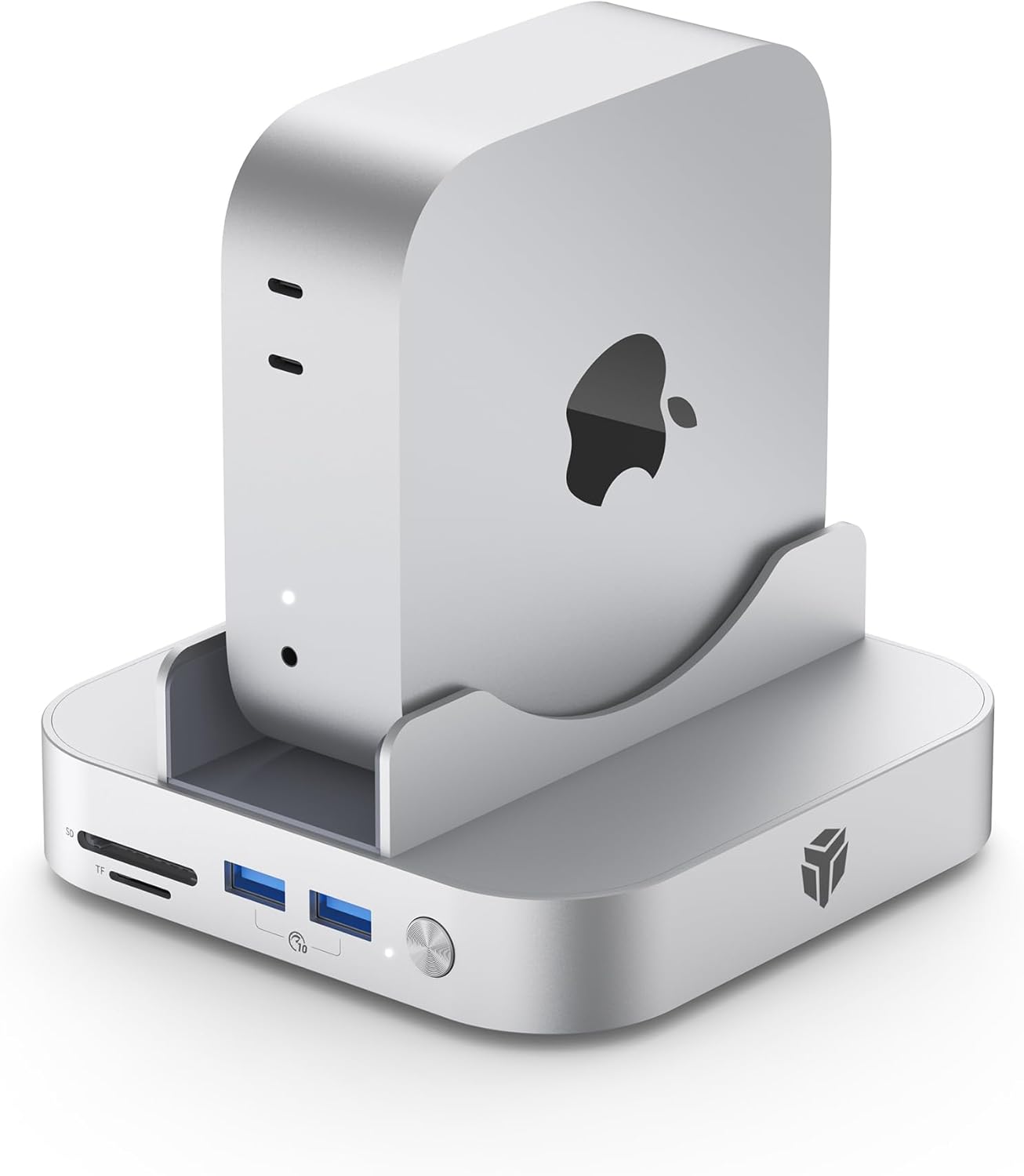 Yottamaster 9 in 1 Mac mini M4 Dock 10Gbps with 8TB NVMe SATA SSD Enclosure, Aluminum Mac mini M4 Stand and Hub, Built in Cool Fan, USB-A*2/USB-C 10Gbps, USB-A 2.0 * 2, 3.5mm Audio*2, TF/SD