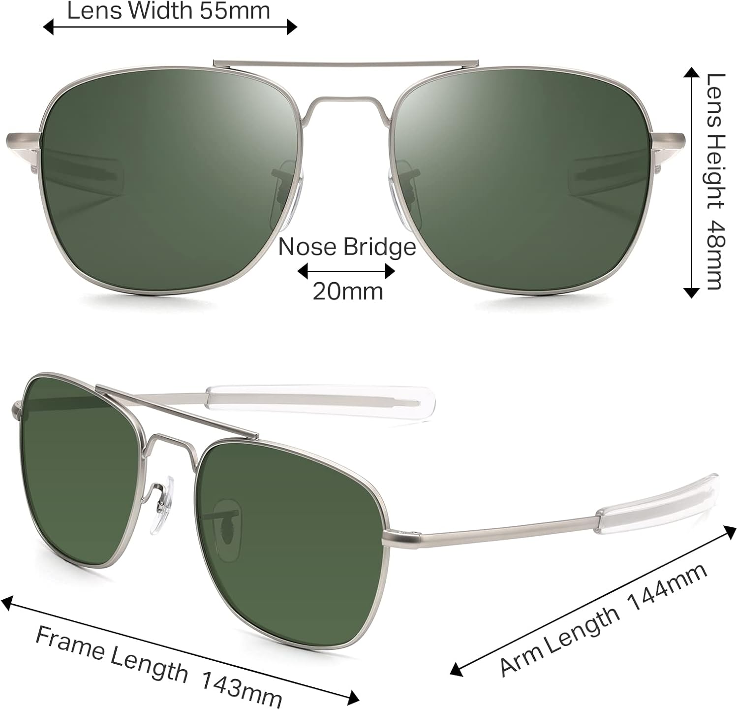 IOHLNG Mens Aviator Sunglasses Polarized 55mm Pilot Military Square Shades with Bayonet Temples - Image 4