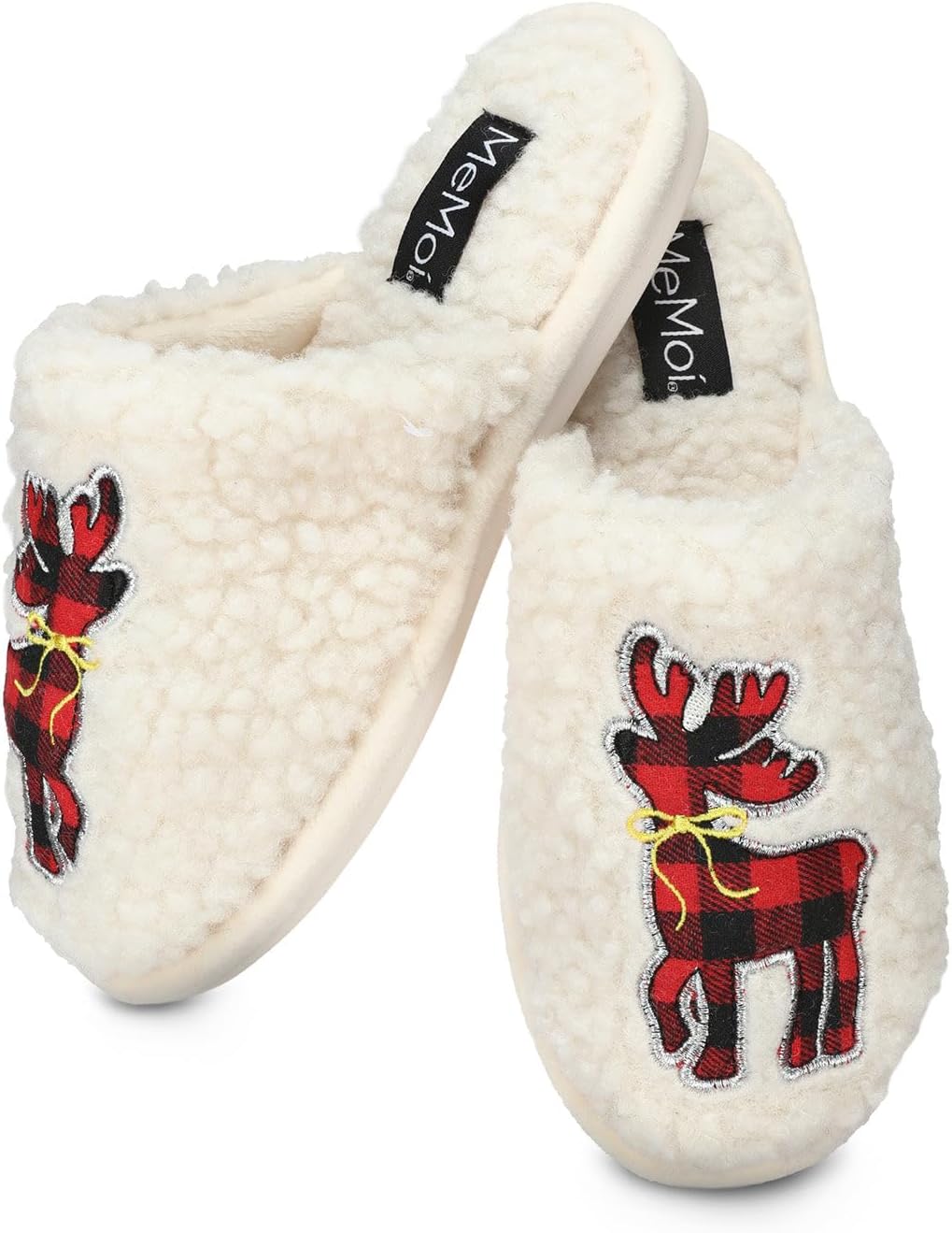MeMoi Women's Plaid Reindeer Plush Slippers
