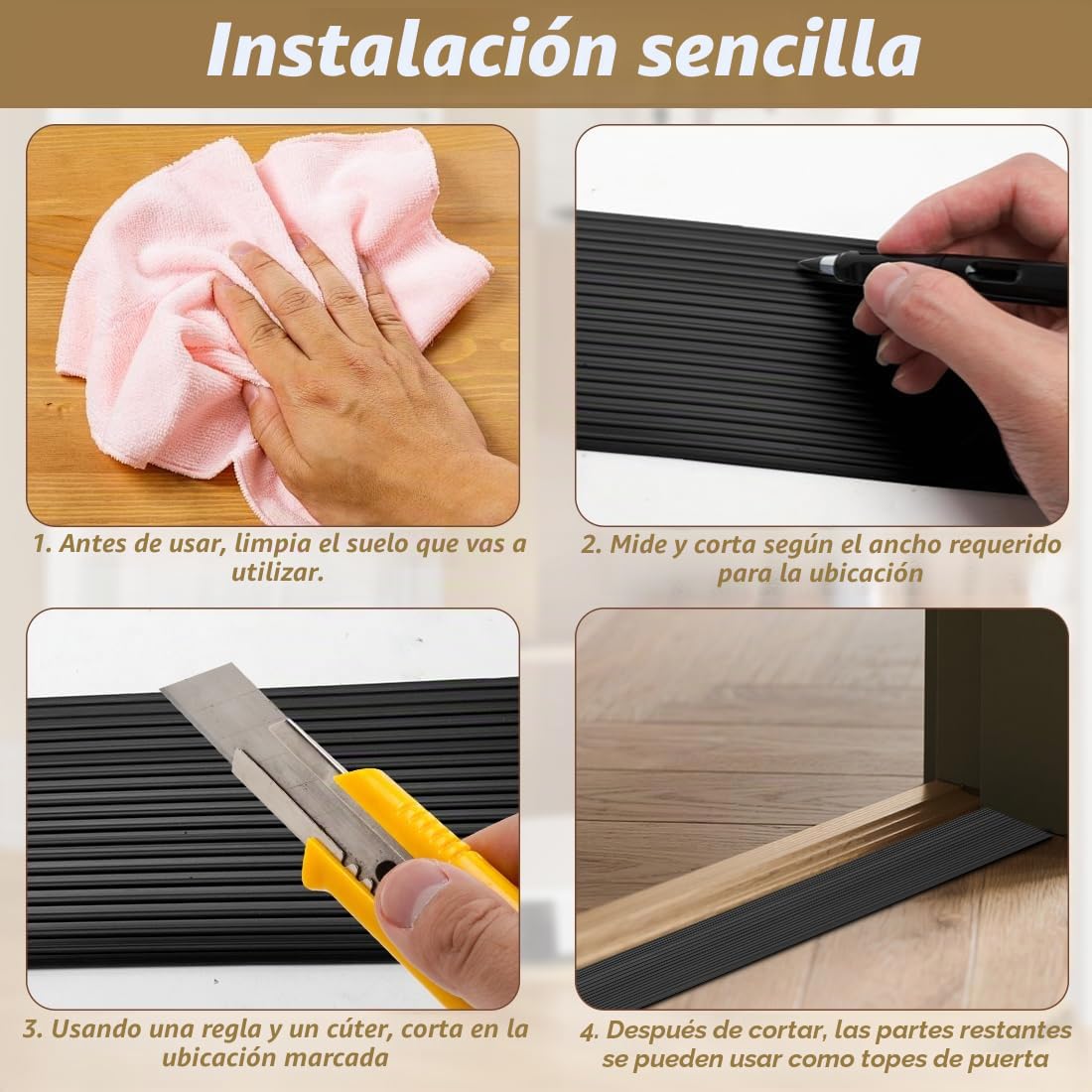 Rampas de umbral para puertas, 100x10x2.5 cm, rampa de goma antideslizante, rampa de acceso, rampa de umbral para silla de ruedas, cochecitos, andadores o e-scooter (Negro, 2.5)