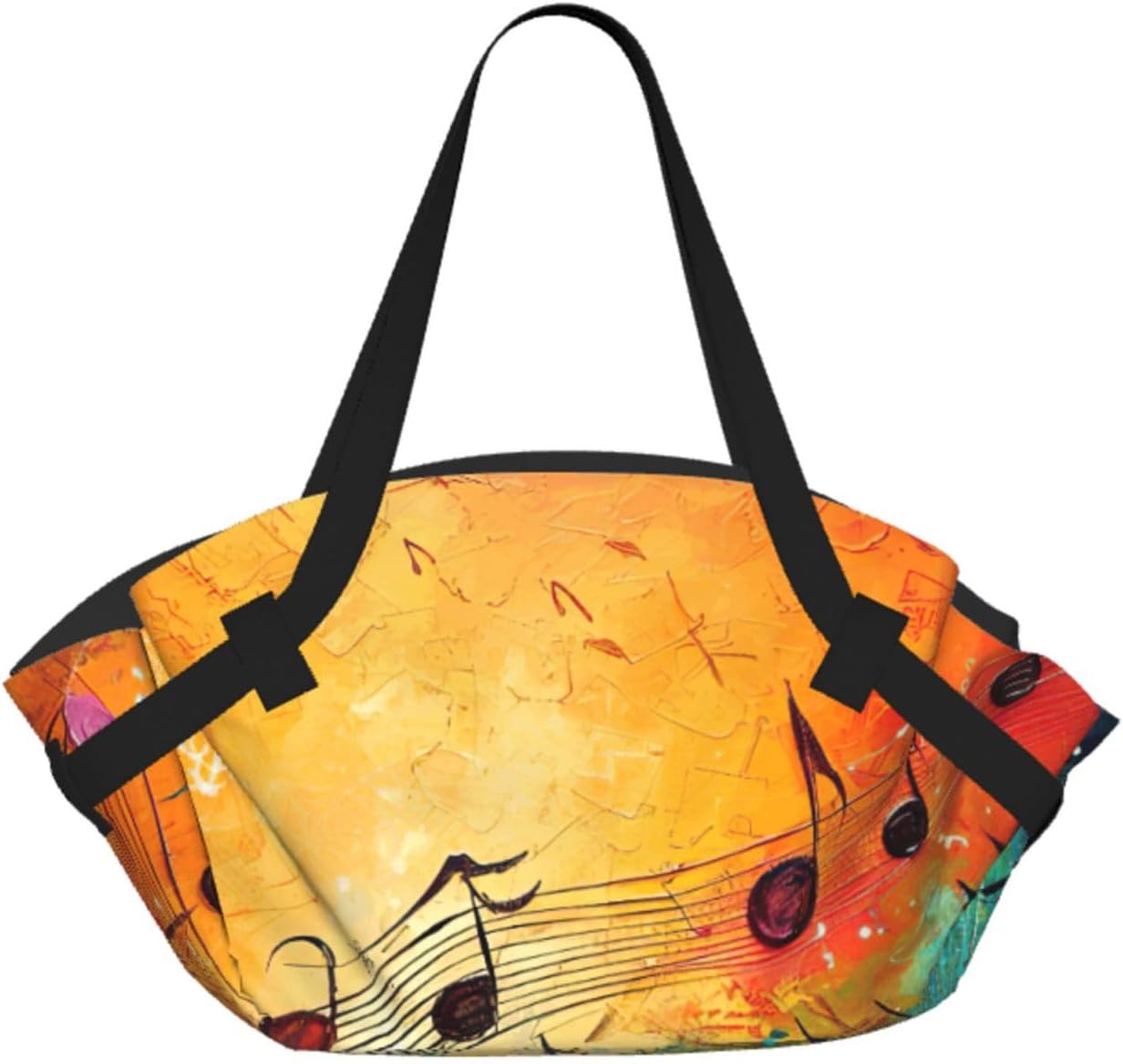 Foldable Colorful Music Notes Print 2-in-1 Portable Picnic Blanket Tote Bag Outdoor Camping Beach Park Mat