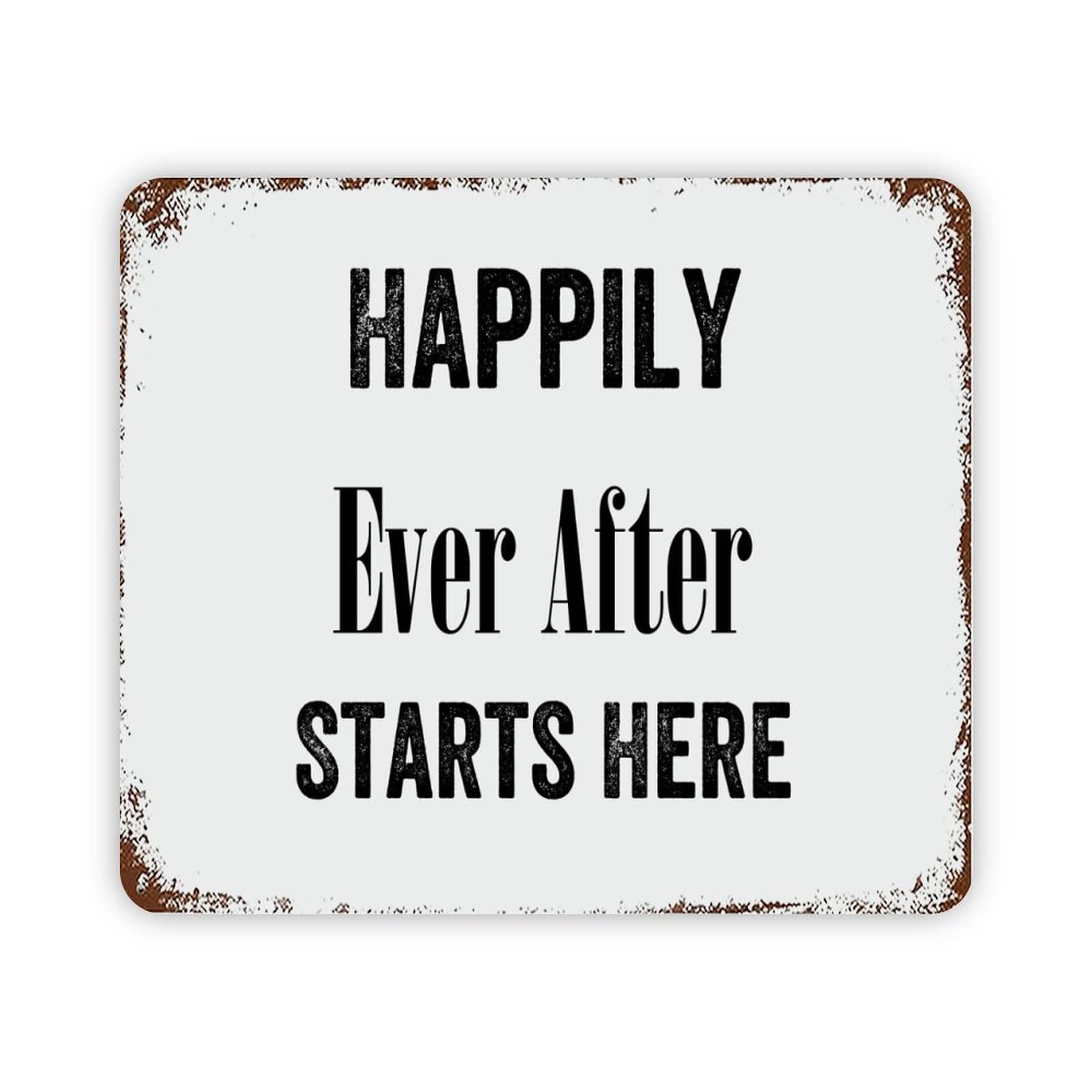 ENEDNATE Vintage Man Cave Aluminum Tin Metal Sign with Saying 12x16 Inch Happily Ever After Starts Here Retro Street Metal Signs for Indoor Outdoor Garden Patio Yard Cafe Pub Home Decor