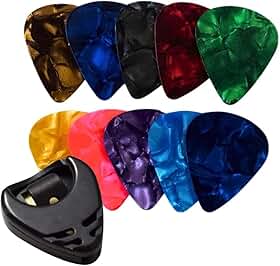 Kit 10 Palhetas Coloridas 0,71mm para Violão, Cavaco, Ukulele e Guitarra, com Porta-Palheta Adesivo