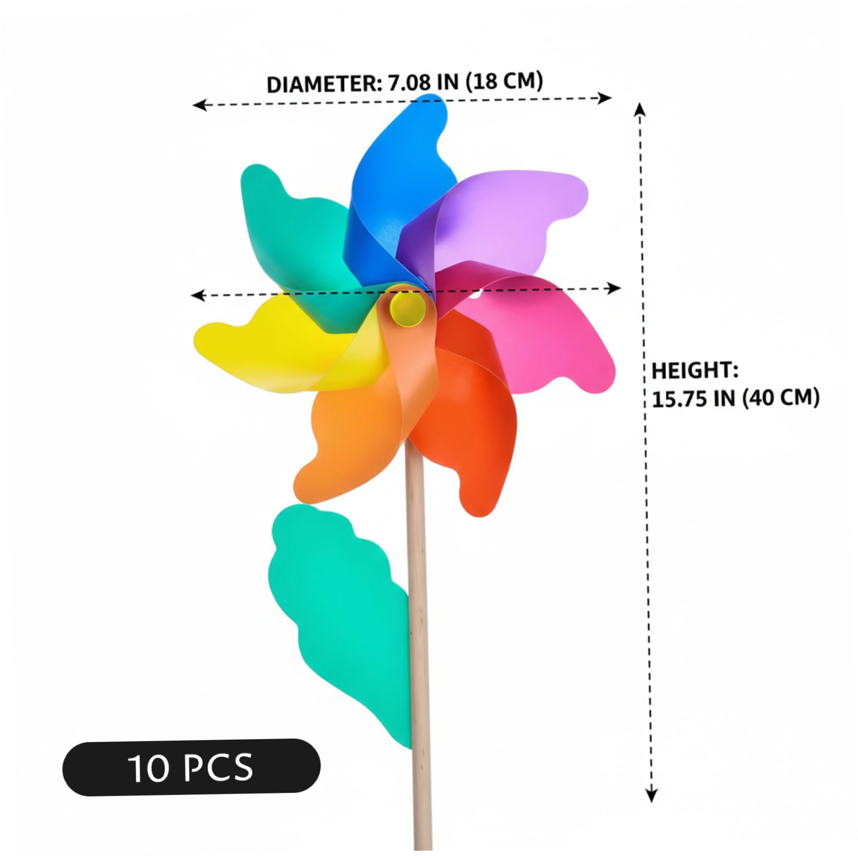 Girandole per bambini 7 pollici colorato plastica mulino a vento con 15.8 pollici palo di legno girandole per cortile giardino all'aperto ..