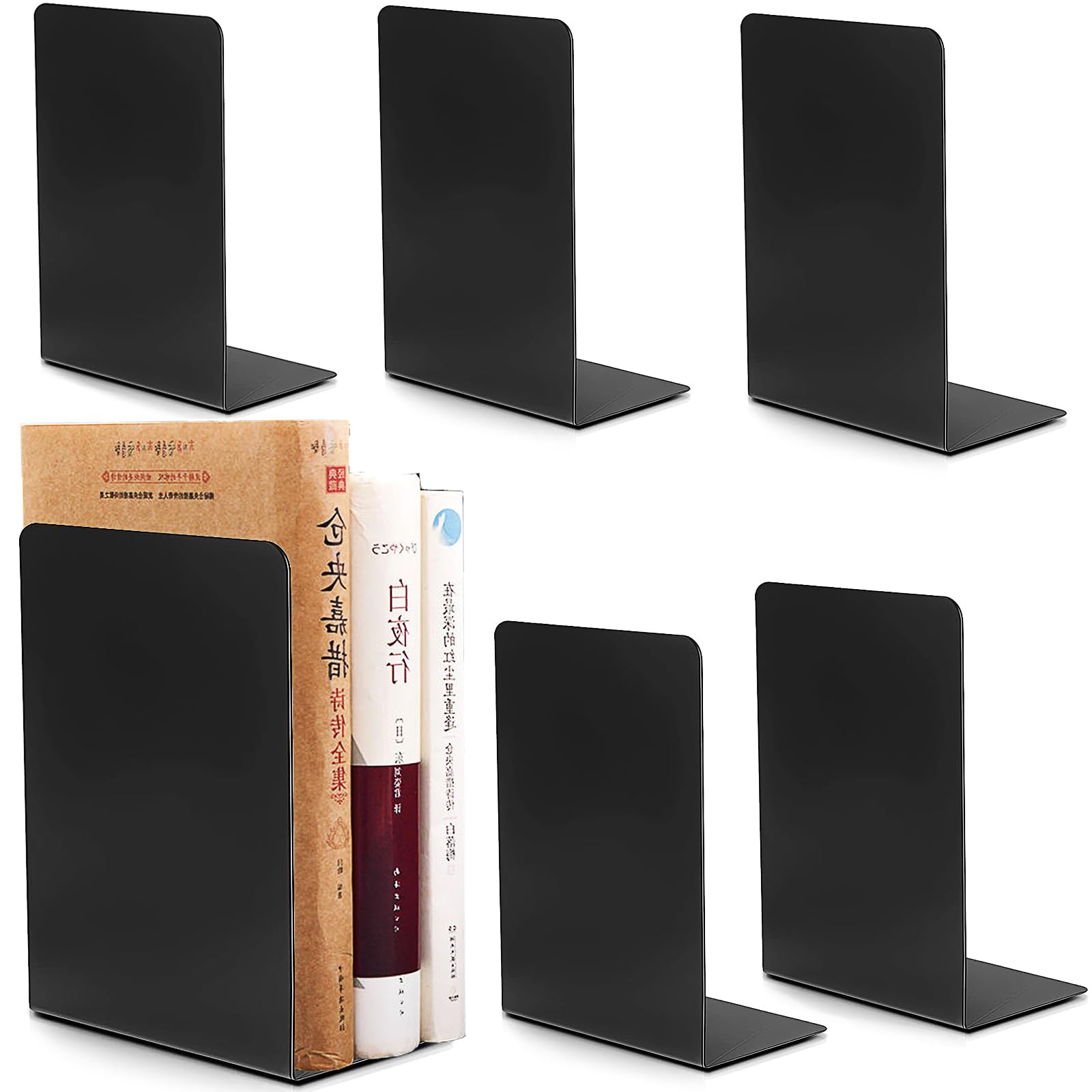 Sujeta Libros,3 Pares Sujetalibros Estanteria Sujeta Libros de Metal Organizador Librosantideslizante para Papelería de Oficina y Decoración del Hogar(Negro)