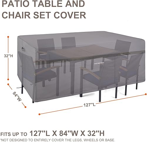 Miniatura 8 de Juego de comedor rectangular para exteriores para mesa y sillas de 90 pulgadas de largo x 64 pulgadas de ancho x 28 pulgadas de alto, impermeable,