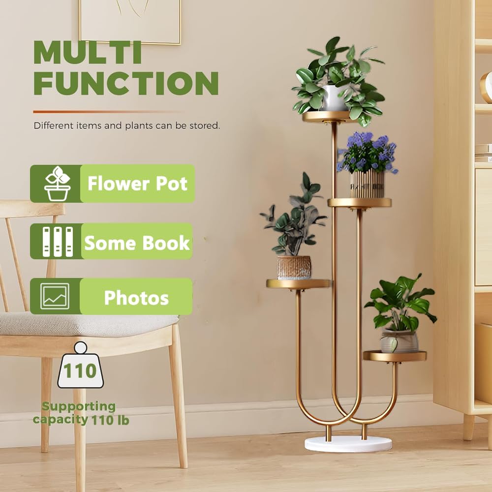 4-Tier Gold Metal Plant Stand, 40 Inch Tall Corner Indoor Plant Stand With 4 Tray, Small Metal Plant Flower Stand Outdoor For Patio Garden Balcony Living Room