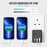 HITRENDS US/CA to UK Ireland Travel Plug Adapter, Type G Power Adapter with 3 AC Outlets & 3 USB Ports (PD20W USB-C), 3250W/13A for USA to Dubai Singapore UAE UK Hong Kong, Black