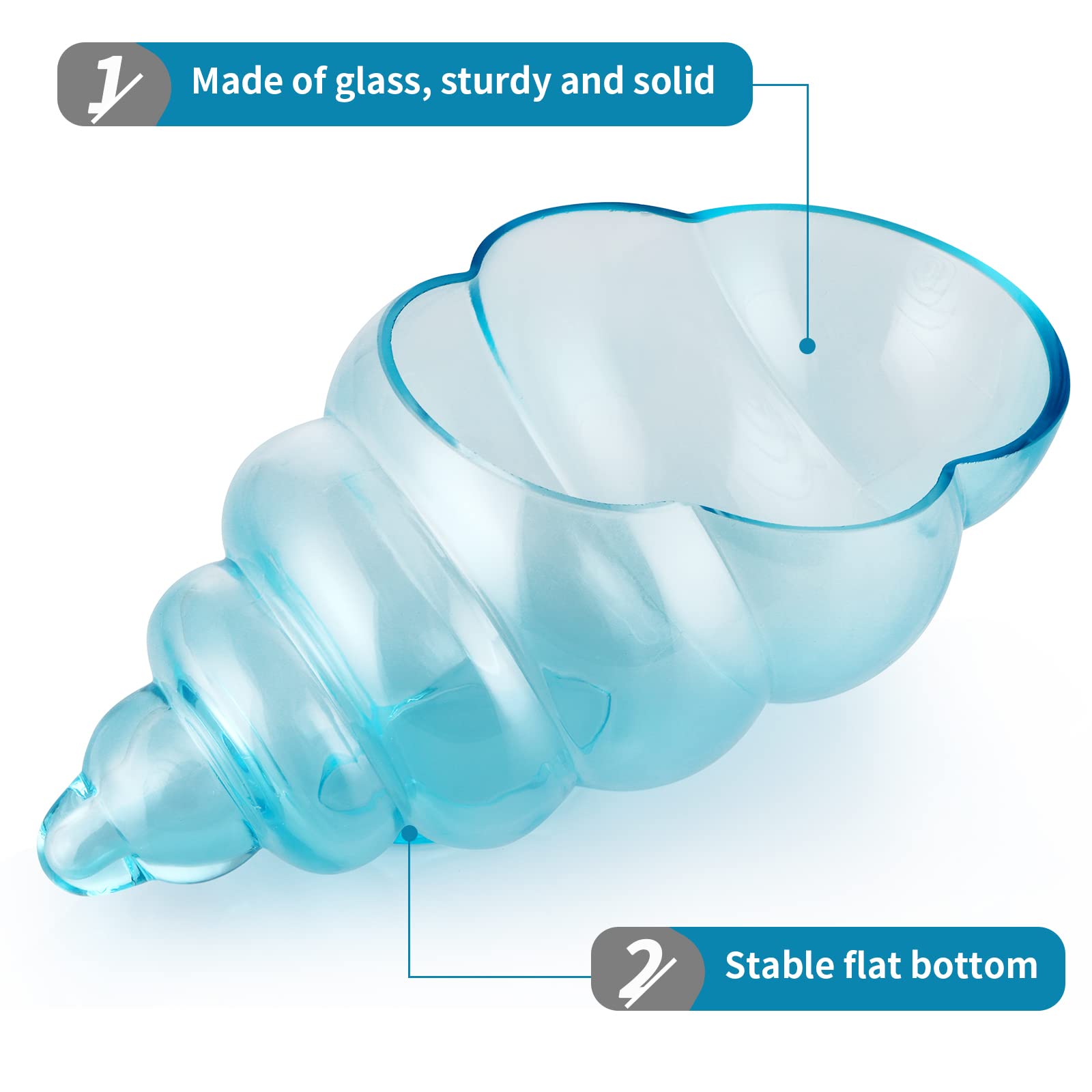 MDLUU Vaso in vetro con conchiglie, 25,5 cm, grande ciotola decorativa per conchiglie, vetro marino, pianta aerea (blu)