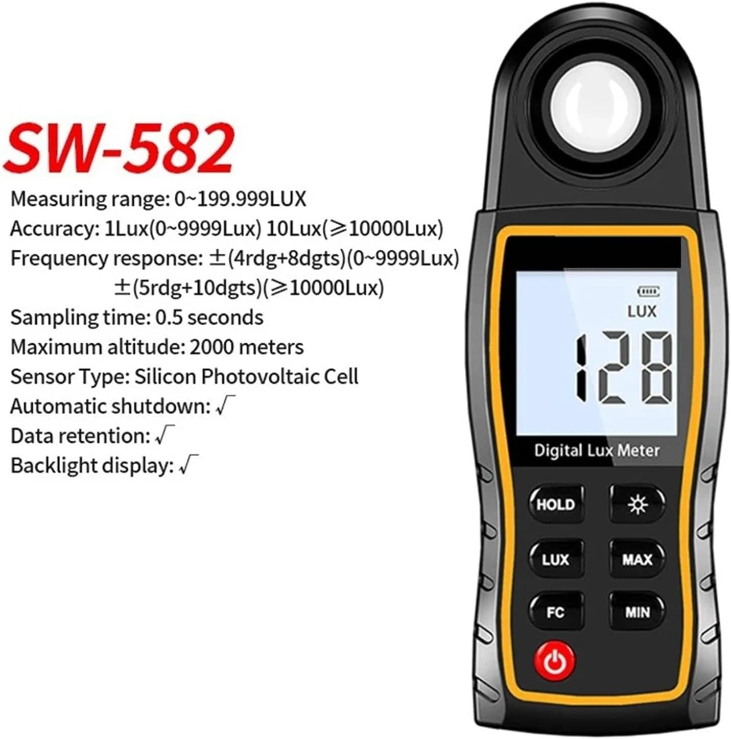 Light Meters, Light Meter Luxmetr 360° Luxury Meter with Backlight Luminosity Meter MAX MIN FC Luxometer 200000 Lux Meter