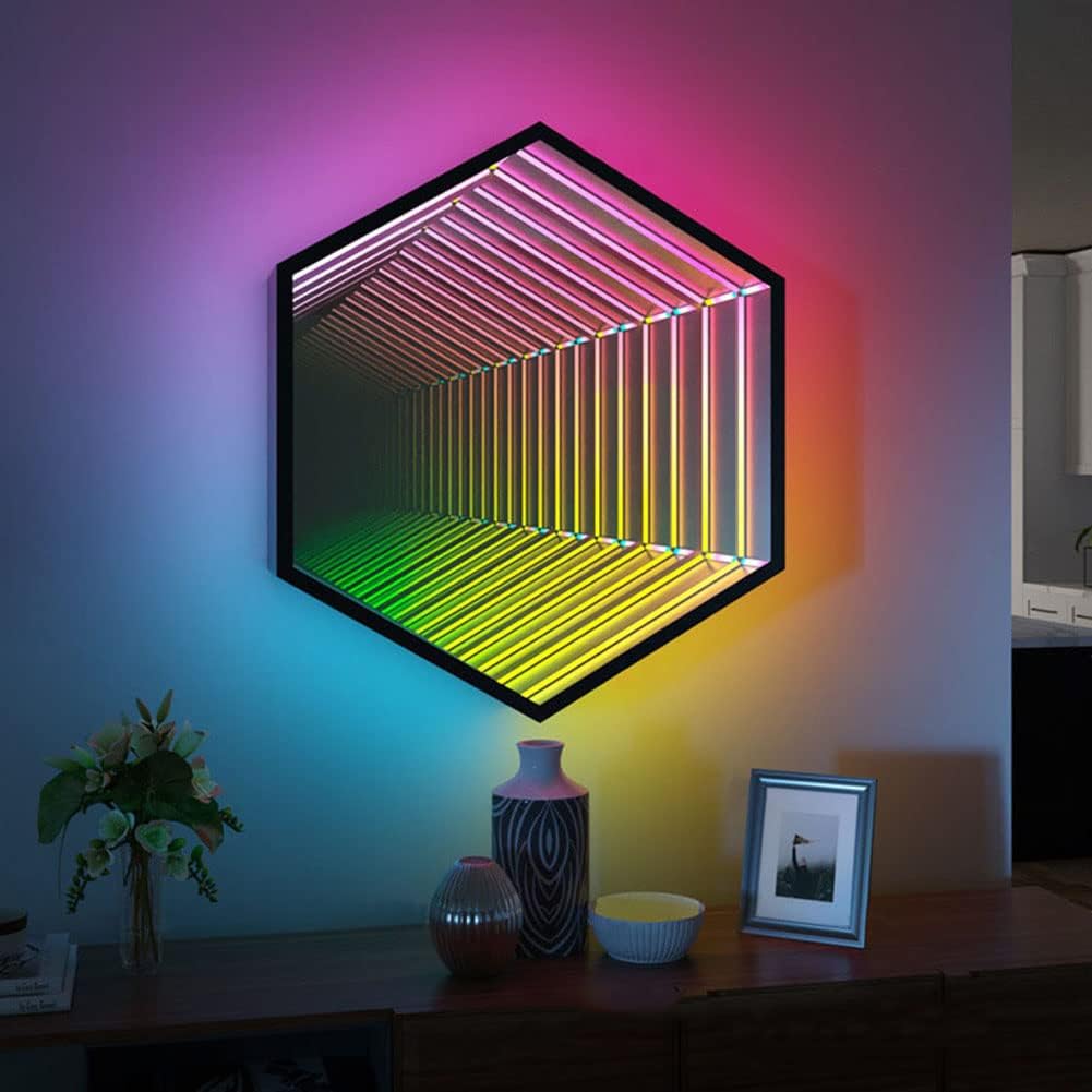 Multi-Color Changing LED Infinity Mirror Tunnel Light - Remote Control Wall Frame & Desktop Lamp for Party & Home Decor (30cm) - Unique Decorative Lighting