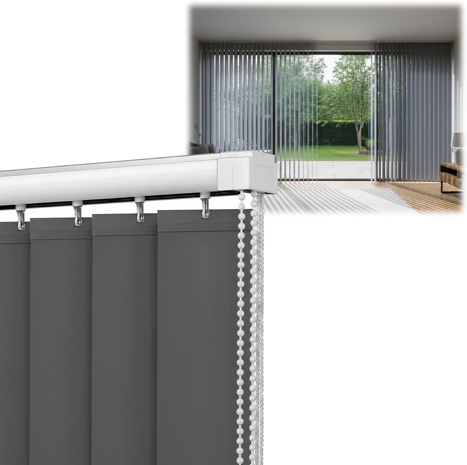 Vertical Window Blinds, Customize Sliding Glass Doors Blinds, Vertical Blind for Patio Door, Interiors Blackout Waterproof Blind, 3.8" Slats, Cordless, Easy Installation, Grey(Dark Gray)