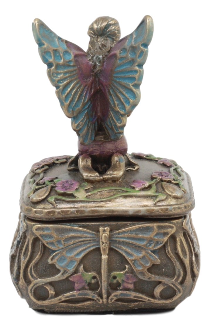 Ebros Decorative Art Nouveau Mythical Dragonfly Whisperer Fairy Fae Secret Jewelry Box Magic Wishing Fairy Collectible Jewelry Trinket Box Figurine For Desktop Decor