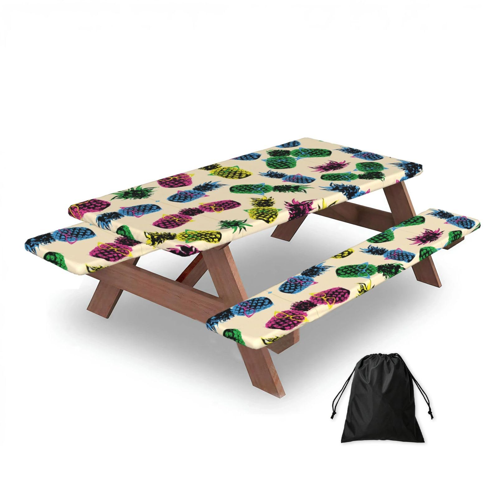 Zqytgfdc Black Retro Pineapple Rectangular Water-Repellent Picnic Tablecloths, Outdoor Camping, Picnic, Bbq
