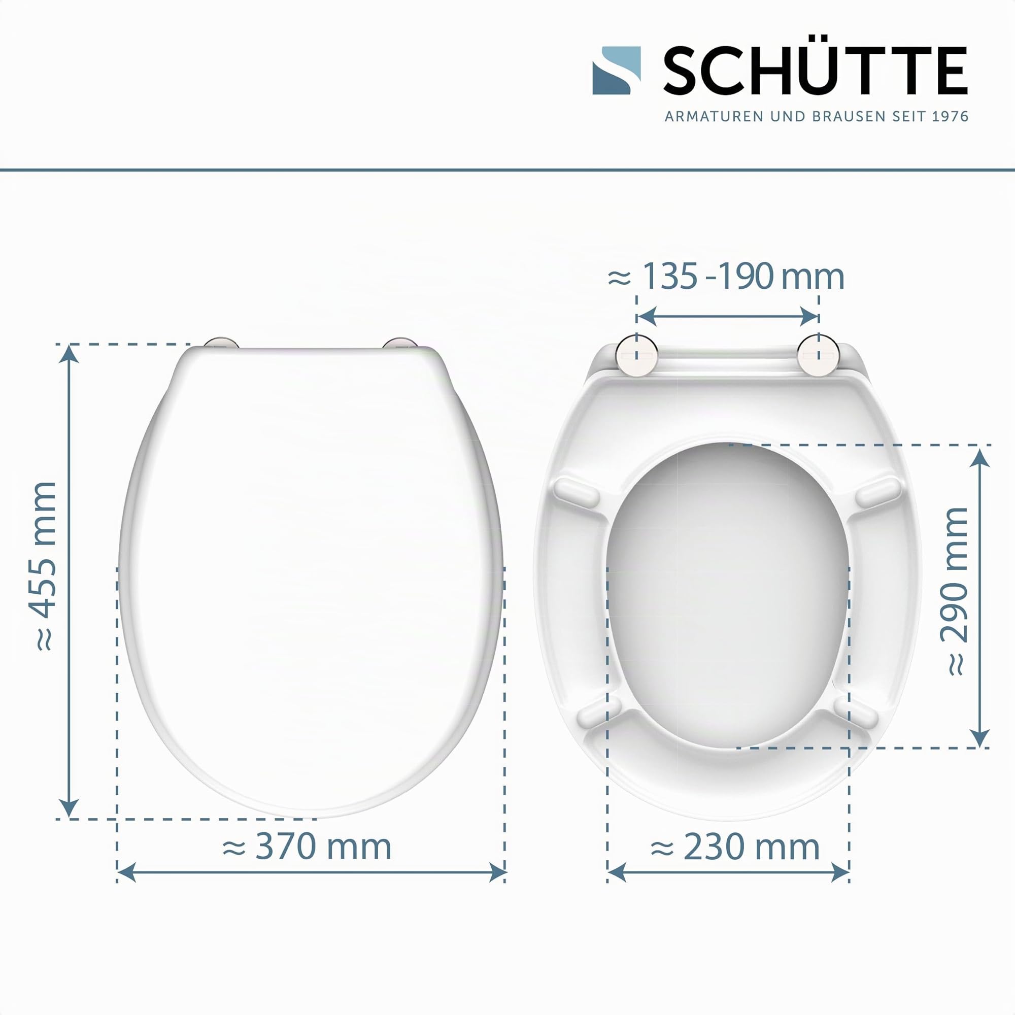 SCHÜTTE Asiento de inodoro sin descenso automático, tapa de inodoro con bisagras metálicas, Duroplástico resistente a los arañazos, tapa y asiento de inodoro con carga máxima de 150 kg, tamaño