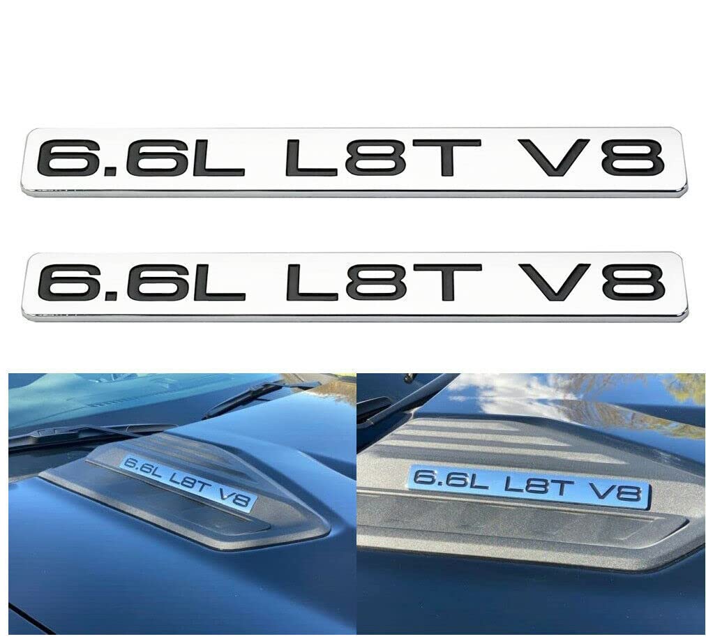 swor Emzscar 2pcs 6.6L L8T V8 Liter Gas Engine Hood Emblems 3D Badge Door Decal Sticker Replacement for 2019-2022 Chevrolet Silverado 2500HD 3500HD (Chrome)