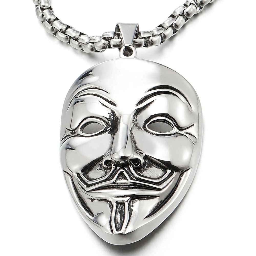 COOLSTEELANDBEYONDStainless Steel Clown Mask Pendant Necklace for Men Women with 30 inches Wheat Chain