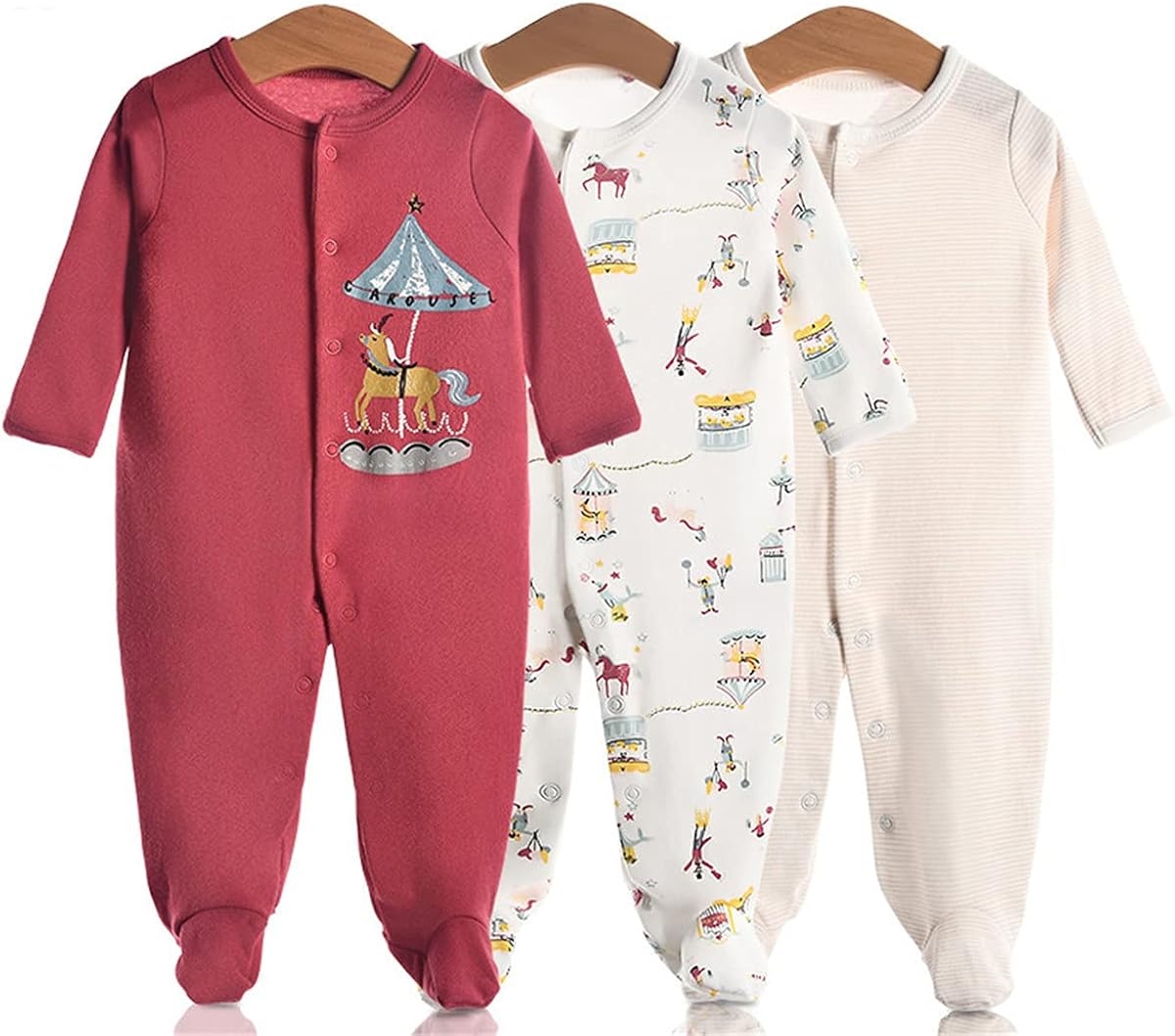 Cute Cartoon Baby Footed Pajamas 3 Pcs Infant Girls Boys Footie