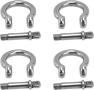 4Pcs Bow Shackle, Screw Pin Anchor Shackle 304 Stainless Steel Heavy Duty Bow Shape Load Clamp, D Ring Bow Shape Anchor Load Clamp Replacement(M10), Chain