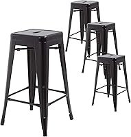 FDW Set of 4 30" Metal Counter Height Bar Stools - Stackable Industrial Backless Chairs for Kitchen, Patio, Indoor Outdoor Use (Black)