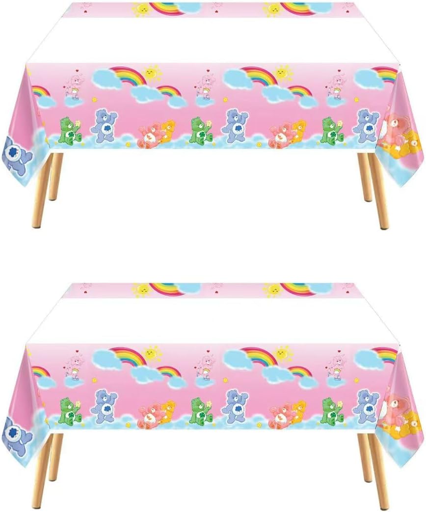 2pcs Cute Bear Party Supplies Tablecloth Pack Plastic Table Covers for Kids Cute Bear Theme Birthday Party Decorations 70x42.9 inch